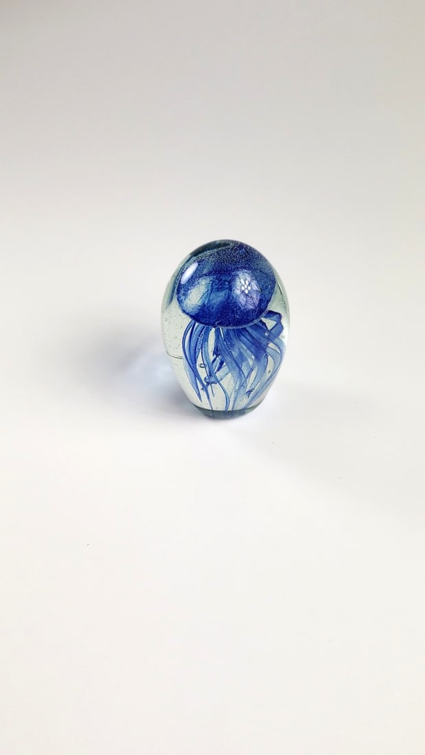 Glass Art 4" Paperweight with Blue Jellyfish Design - 2