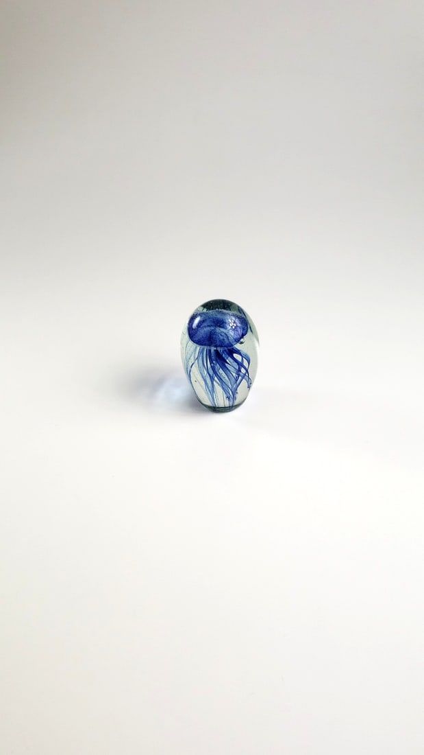 Glass Art 4" Paperweight with Blue Jellyfish Design - 3
