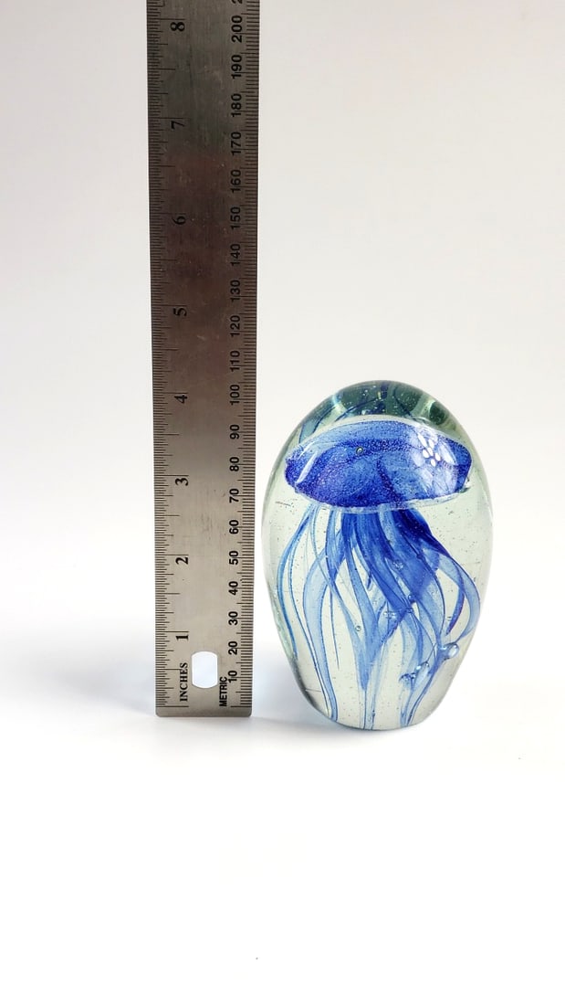 Glass Art 4" Paperweight with Blue Jellyfish Design - 4