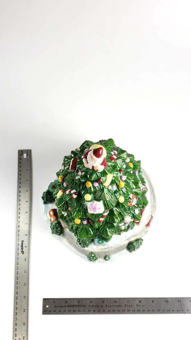 Spode Large 14" Ceramic Christmas Tree Cookie Jar with Santa and Ornaments Figurine Decor - 7