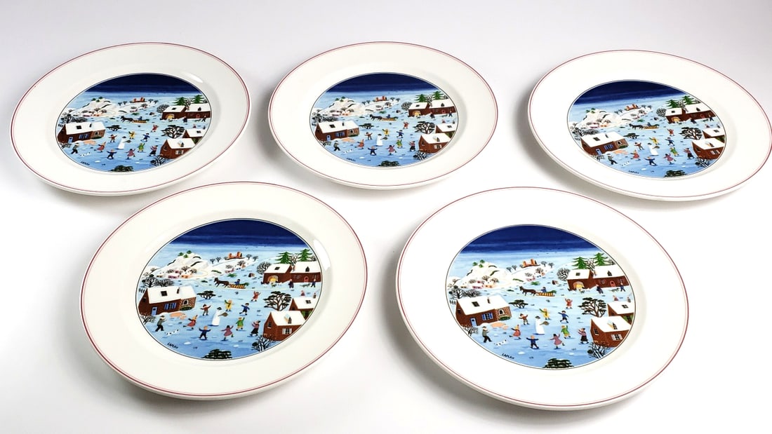 Set Of 5 Villeroy & Boch Naif Christmas Vitro-Porcelain 10" Plates, Dishwasher & Microwave Safe - 4