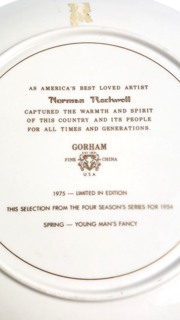 Norman Rockwell Gorham Fine China 10" Plate 1975 Limited Edition Young Man's Fancy - 3