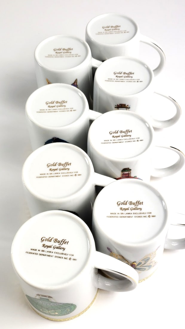 Gold Buffet Royal Gallery Coffee Cup Set Of 8, Made in Sri Lanka, 1991 - 8