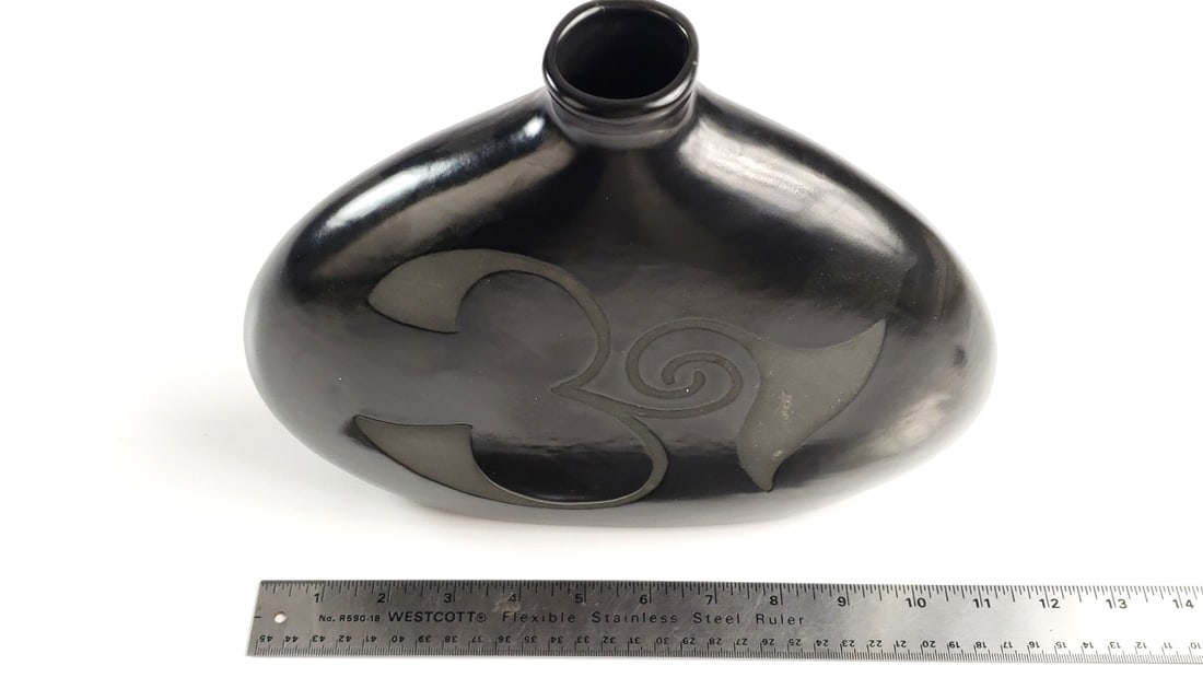 Native 11" Long Pottery Ceramic Vase Vintage Abstract Design - 6