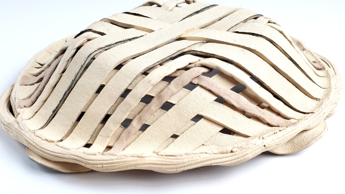 Handcrafted Woven Ceramic Basket with Leaf Accents 11" - 4