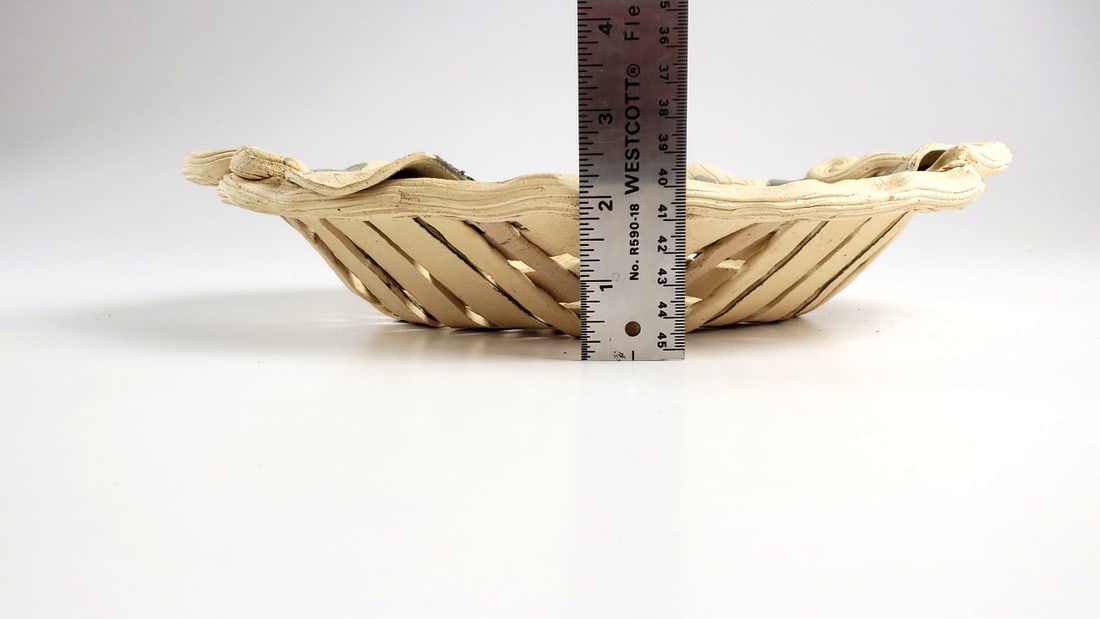 Handcrafted Woven Ceramic Basket with Leaf Accents 11" - 6