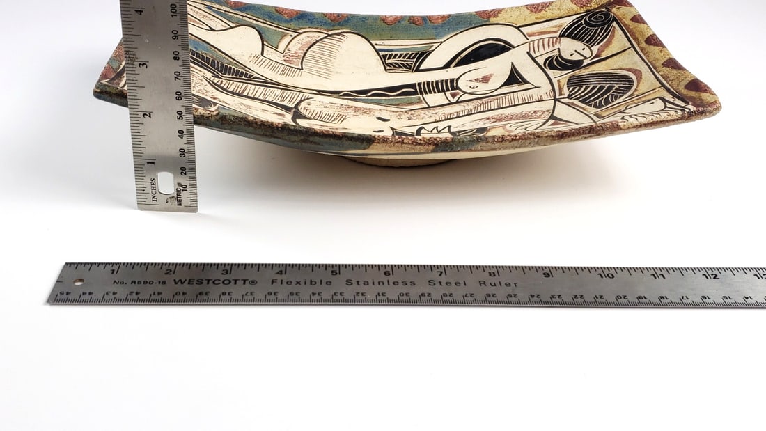 13" Long Ceramic Plate with Abstract Cubist Design Art Multicolored Rectangular Decor Piece / Si... - 4
