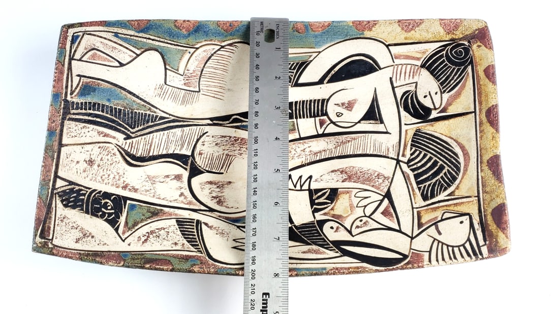 13" Long Ceramic Plate with Abstract Cubist Design Art Multicolored Rectangular Decor Piece / Si... - 5