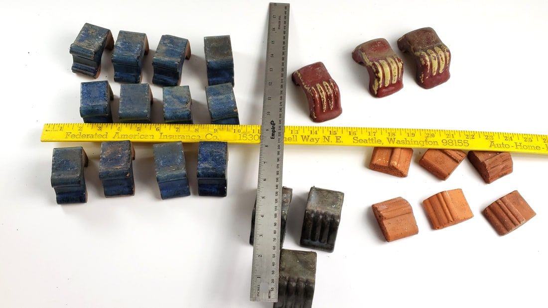 Lot Of Vintage Ceramic Plant Pot Feet Blocks / Lifts Risers with Various Colors and Textures - 4