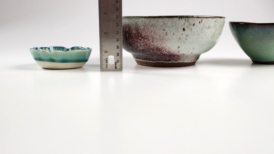 Lot of 3 Artist Handcrafted Ceramic Bowls in Green and Blue Tones - 4