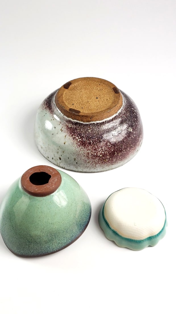 Lot of 3 Artist Handcrafted Ceramic Bowls in Green and Blue Tones - 6