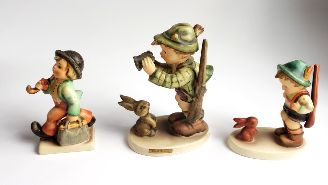Vintage Hummel Style Porcelain Figurines Set of 3 - Boy with Rabbit Scene - 2