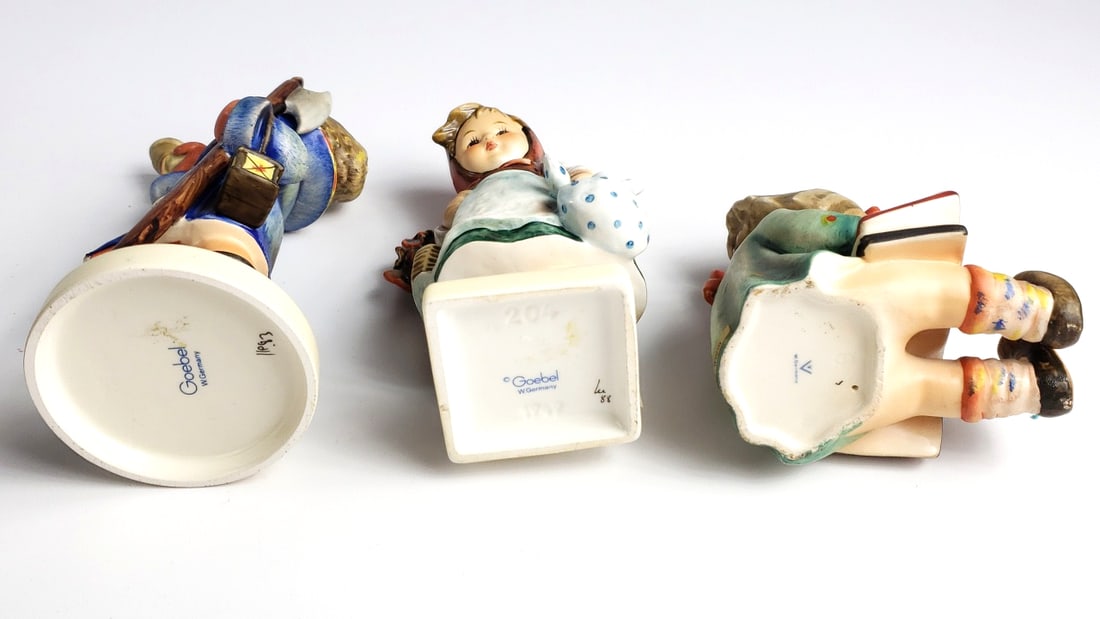 Hummel Figurines Set of 3 - Boy with Horn, Girl with Flowers, Girl Reading Book - 4