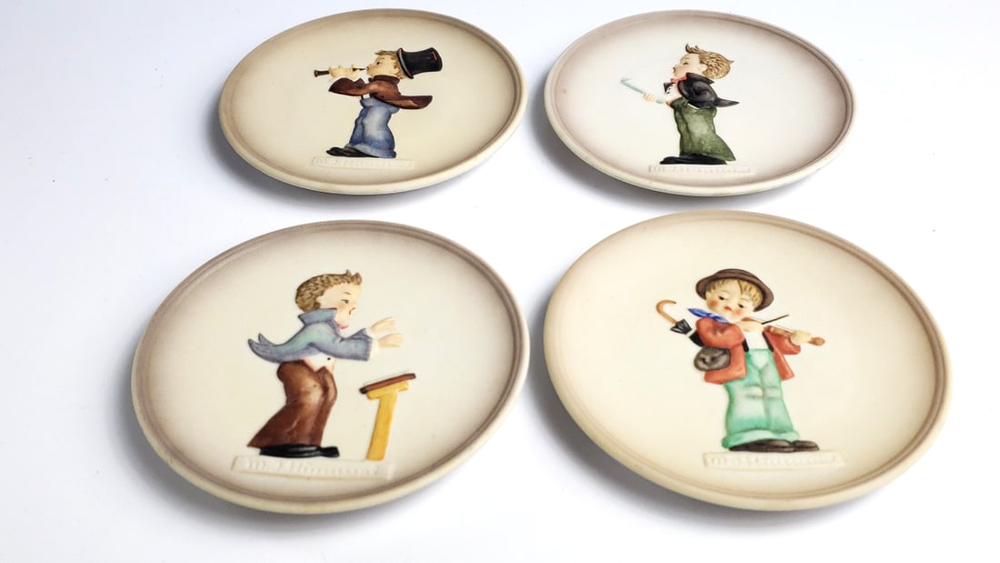Set of 4 Hummel "Little Music Makers" 1983 Mini Porcelain Wall Plaques with Children Playing Inst...: Great Width: 4 Low Estimate: 60 High Estimate: 200 Height: 4