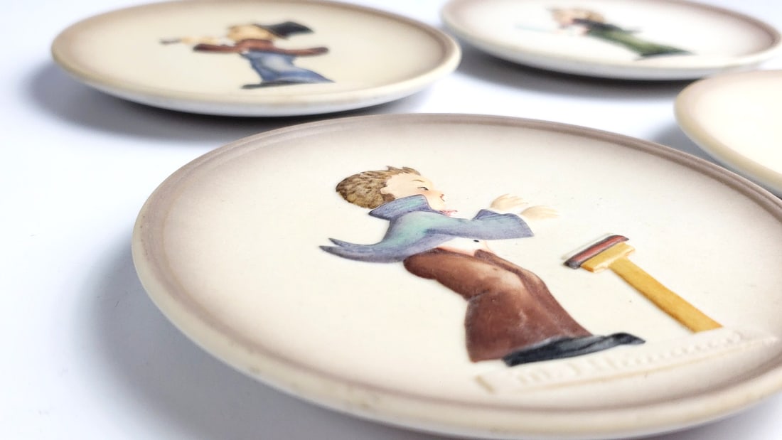 Set of 4 Hummel "Little Music Makers" 1983 Mini Porcelain Wall Plaques with Children Playing Inst... - 4