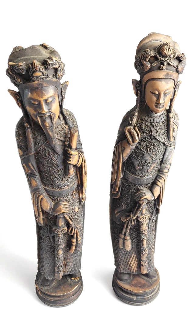 Antique Resin 17" Asian Figurines, Detailed Carvings, Pair of Statues (1 of 5)
