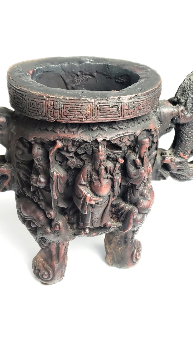 Antique Resin Carved Oriental Incense Burner? with Dragons and Figurines - 5