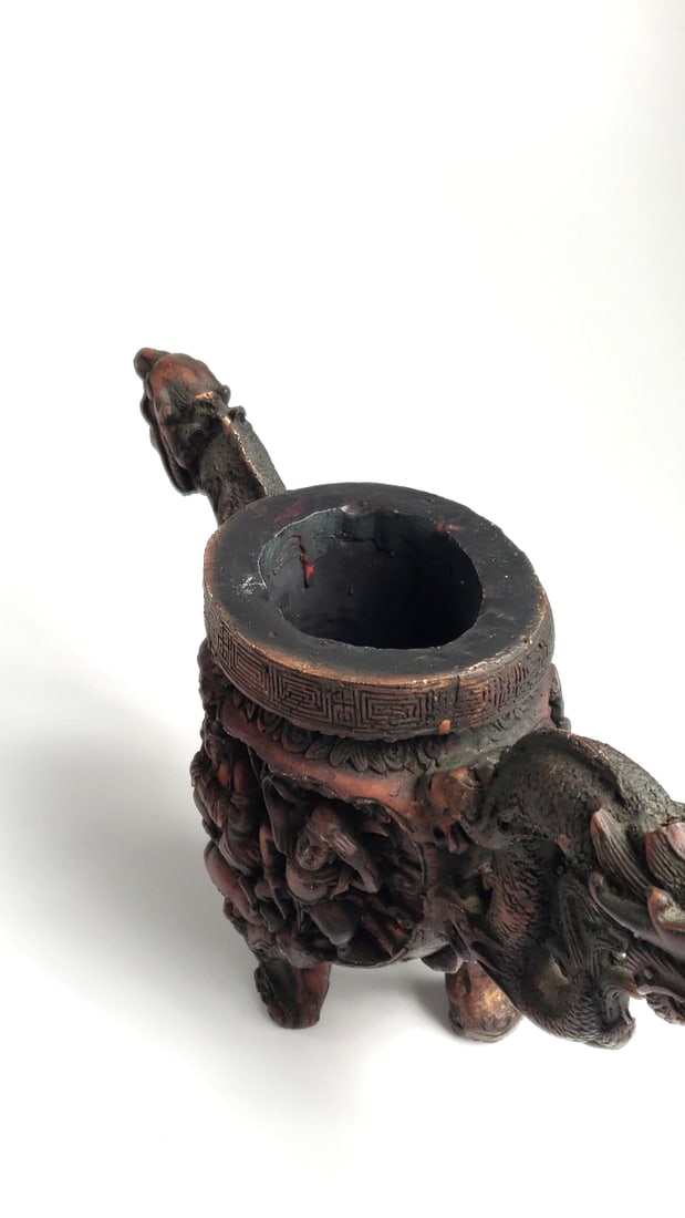Antique Resin Carved Oriental Incense Burner? with Dragons and Figurines - 7