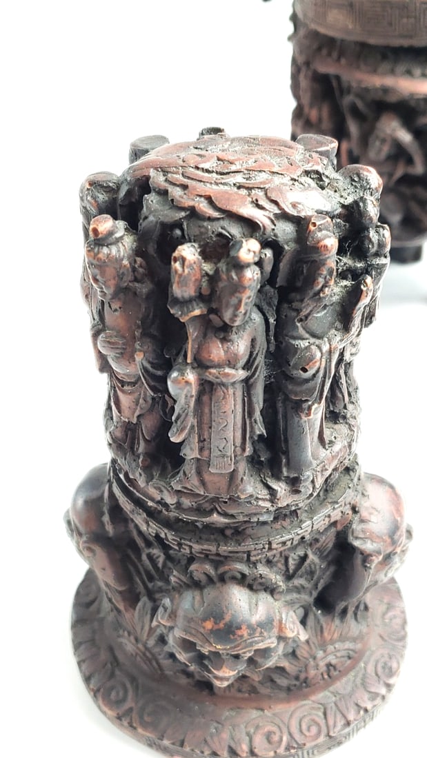 Antique Resin Carved Oriental Incense Burner? with Dragons and Figurines - 8