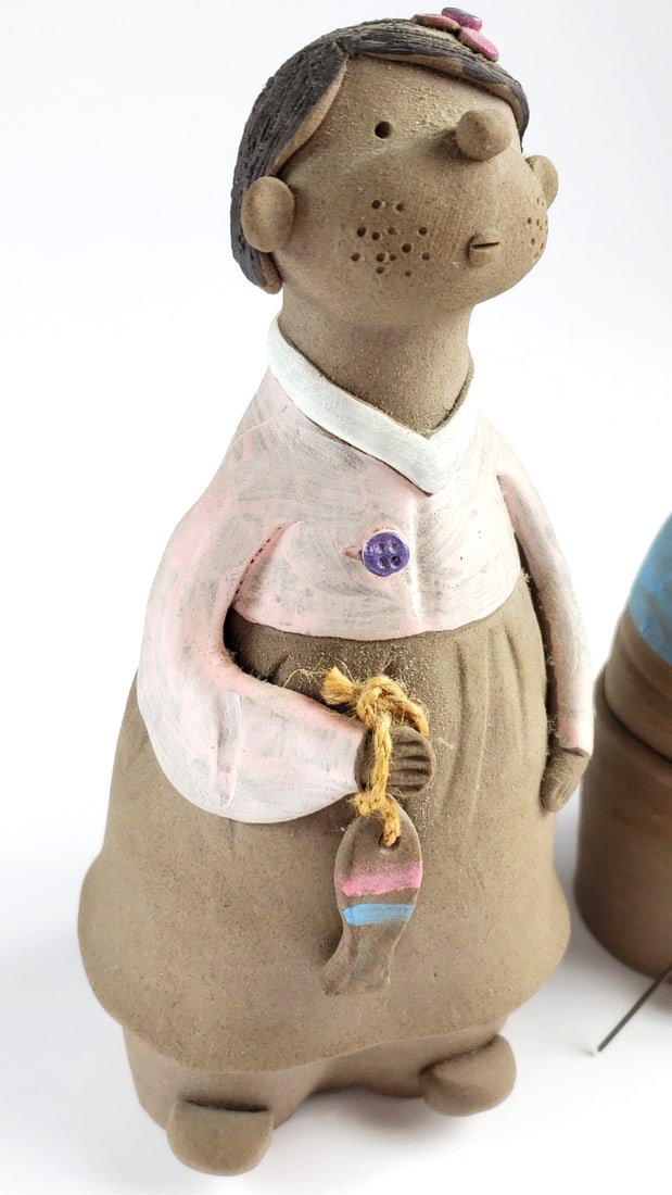 Vintage Ceramic Figurines of Boy and Girl Holding Fish - 2