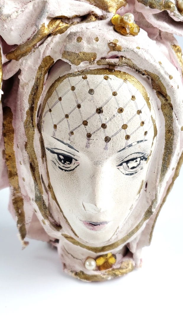 Venetian Style Ceramic Mask with Gold and Pearl Accents - 2