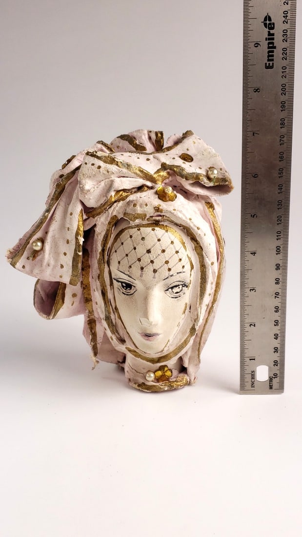 Venetian Style Ceramic Mask with Gold and Pearl Accents - 8