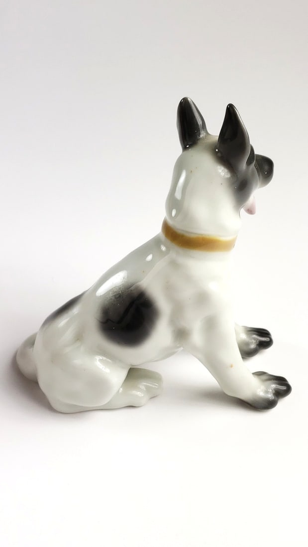 Vintage Japan Ceramic German Shepherd Dog Figurine, Black and White, Sitting Position - 3