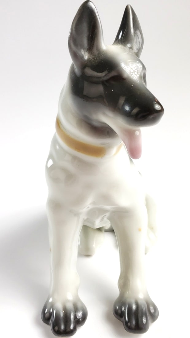 Vintage Japan Ceramic German Shepherd Dog Figurine, Black and White, Sitting Position - 4