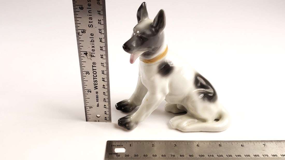 Vintage Japan Ceramic German Shepherd Dog Figurine, Black and White, Sitting Position - 5