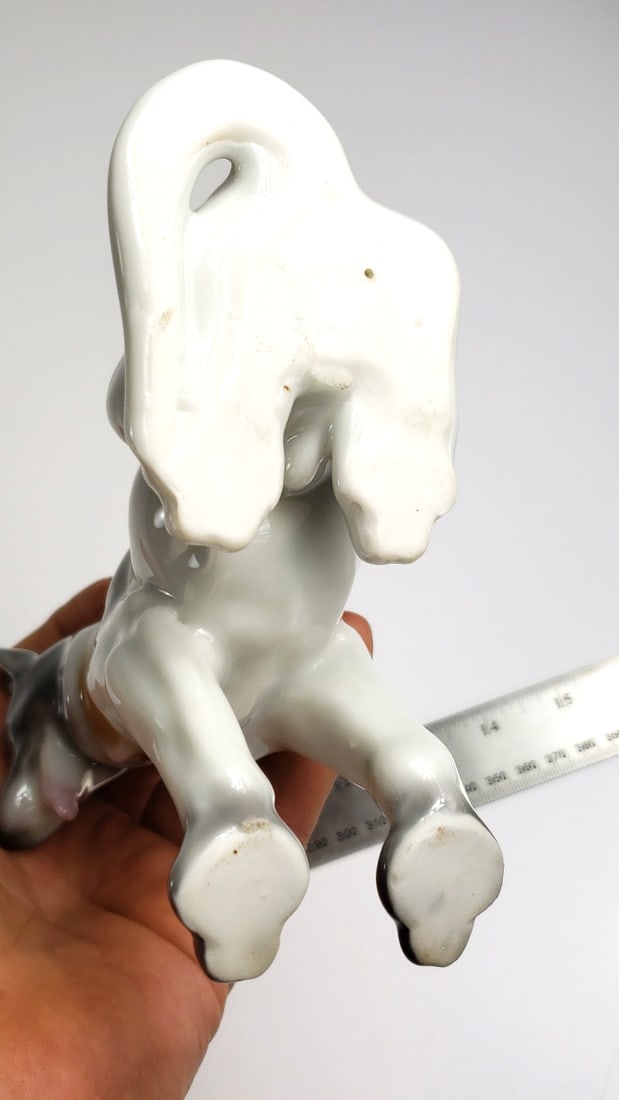 Vintage Japan Ceramic German Shepherd Dog Figurine, Black and White, Sitting Position - 7