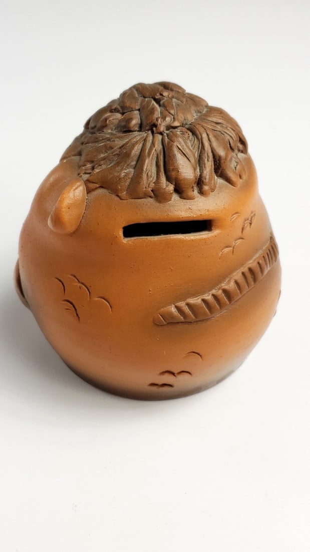 Handcrafted Clay Figurine Coin Base with Unique Facial Design - Artist Signature On Base - 3