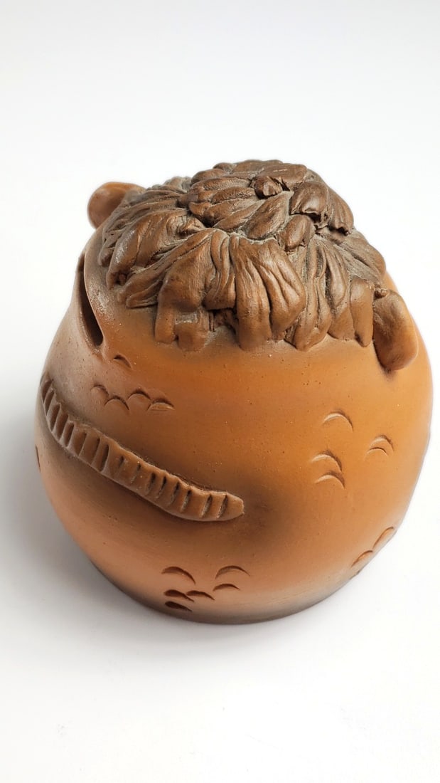 Handcrafted Clay Figurine Coin Base with Unique Facial Design - Artist Signature On Base - 4