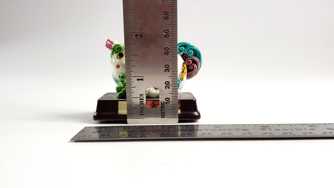 Decorative Ceramic Cat Figurine on Stand with Chinese Characters - 5