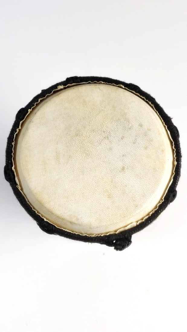 Small 6" Wooden Djembe Drum with Painted Design and Black Rope Tensioning - 5