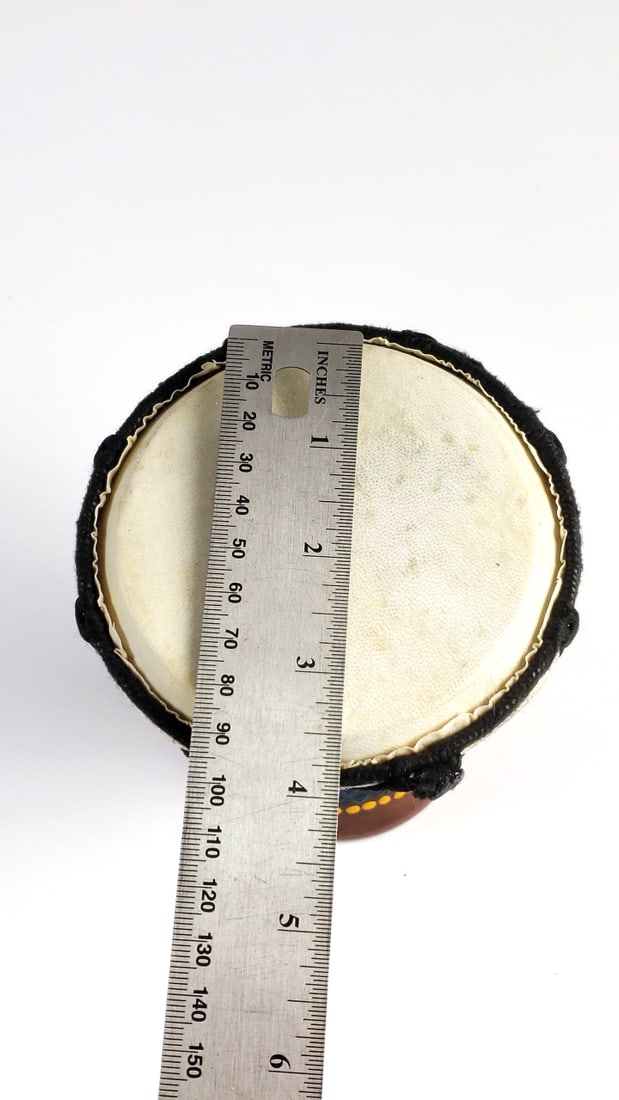 Small 6" Wooden Djembe Drum with Painted Design and Black Rope Tensioning - 7