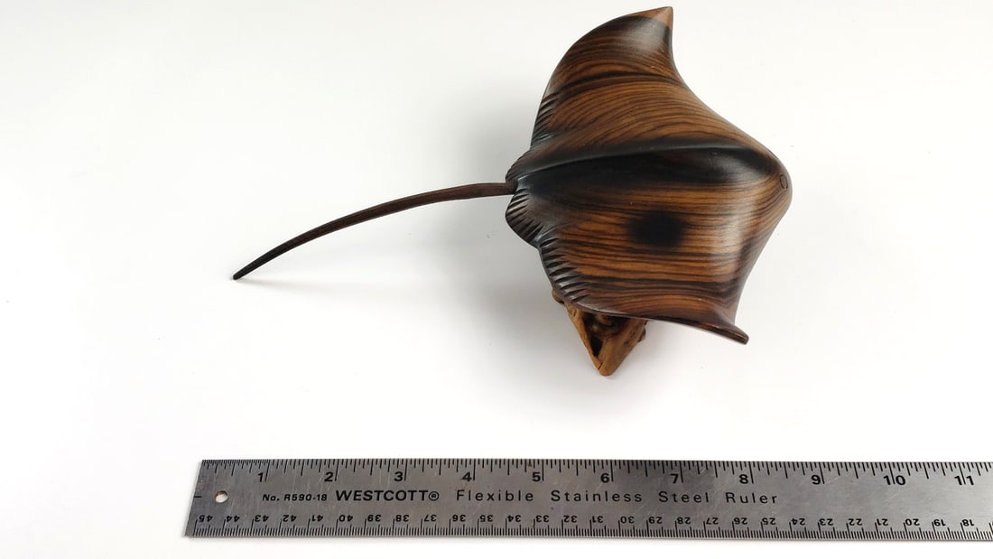 Handcrafted Wooden Stingray Sculpture on Driftwood Base - 3