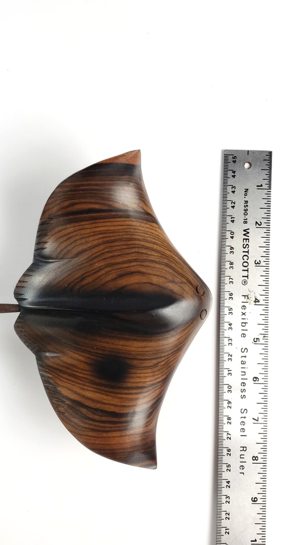 Handcrafted Wooden Stingray Sculpture on Driftwood Base - 4