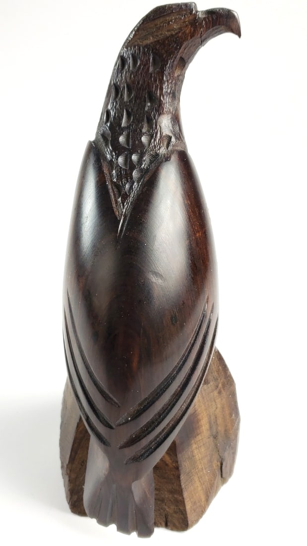 Hand-Carved Wooden Eagle Figurine on Rock Base - 2