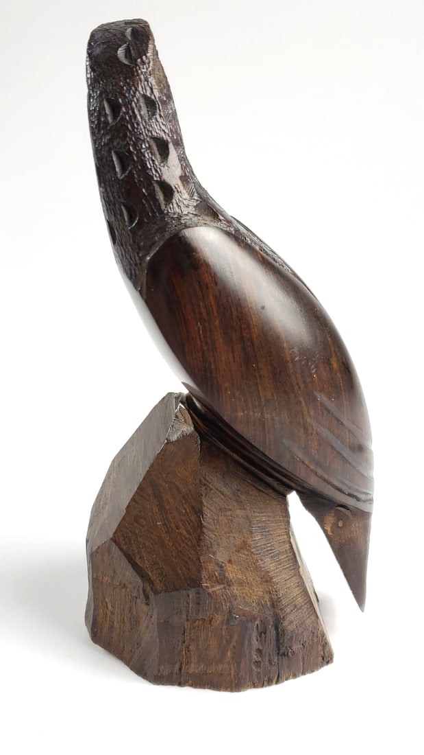 Hand-Carved Wooden Eagle Figurine on Rock Base - 3