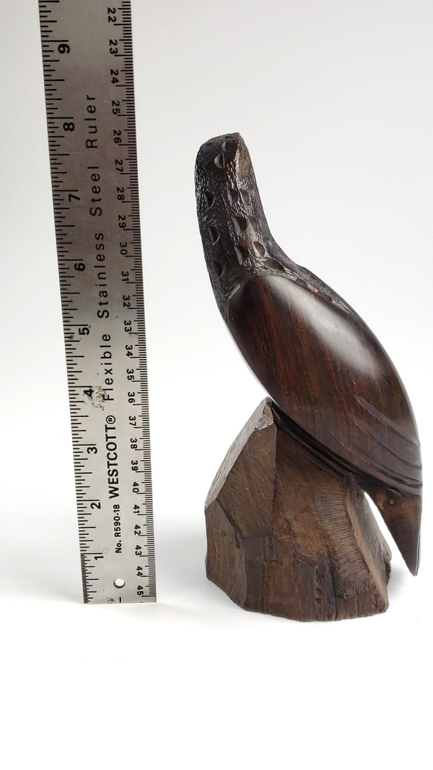 Hand-Carved Wooden Eagle Figurine on Rock Base - 6