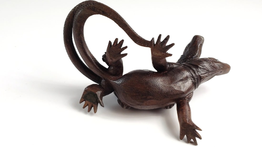 Hand-Carved Wooden Komodo Dragon Lizard Figurine Sculpture Decor - 5