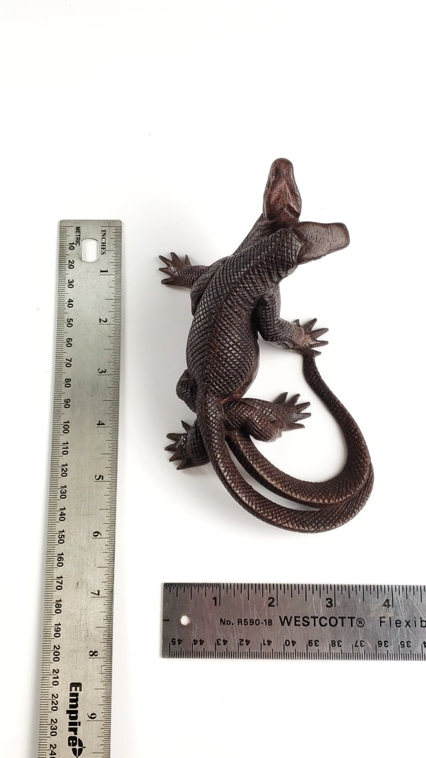 Hand-Carved Wooden Komodo Dragon Lizard Figurine Sculpture Decor - 6
