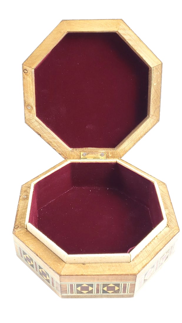 Handcrafted Inlaid Octagonal Wooden Box with Geometric Inlay Design - 2