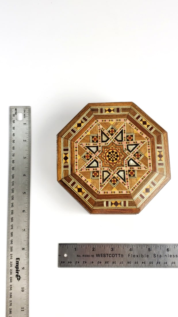Handcrafted Inlaid Octagonal Wooden Box with Geometric Inlay Design - 7