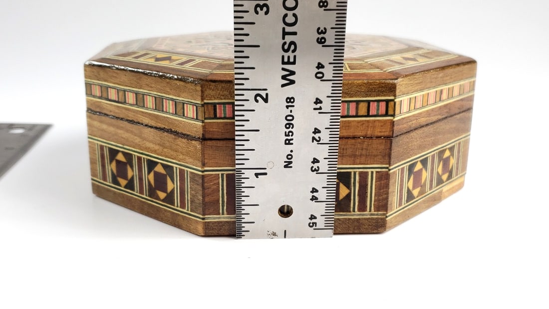 Handcrafted Inlaid Octagonal Wooden Box with Geometric Inlay Design - 8