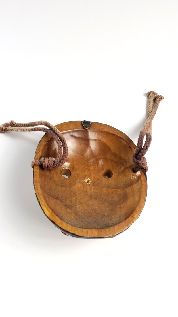 Handcrafted Painted Wooden Tribal Mask with Rope & Metal Hanger - 2