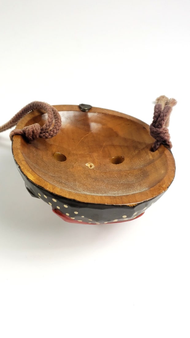 Handcrafted Painted Wooden Tribal Mask with Rope & Metal Hanger - 3
