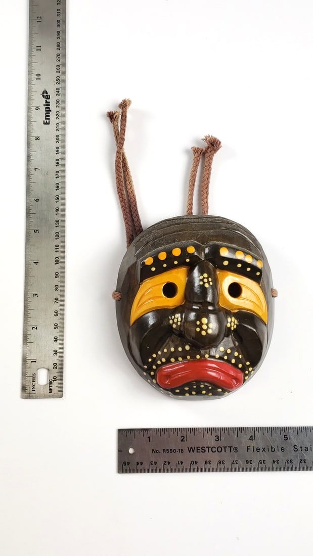 Handcrafted Painted Wooden Tribal Mask with Rope & Metal Hanger - 5
