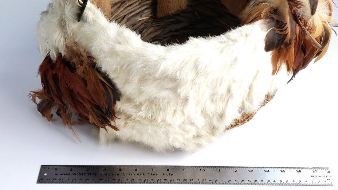 Extra Large Decorative Feathered Wood Basket with Twisted Wood Handle and Bead Accents - Fur - 5