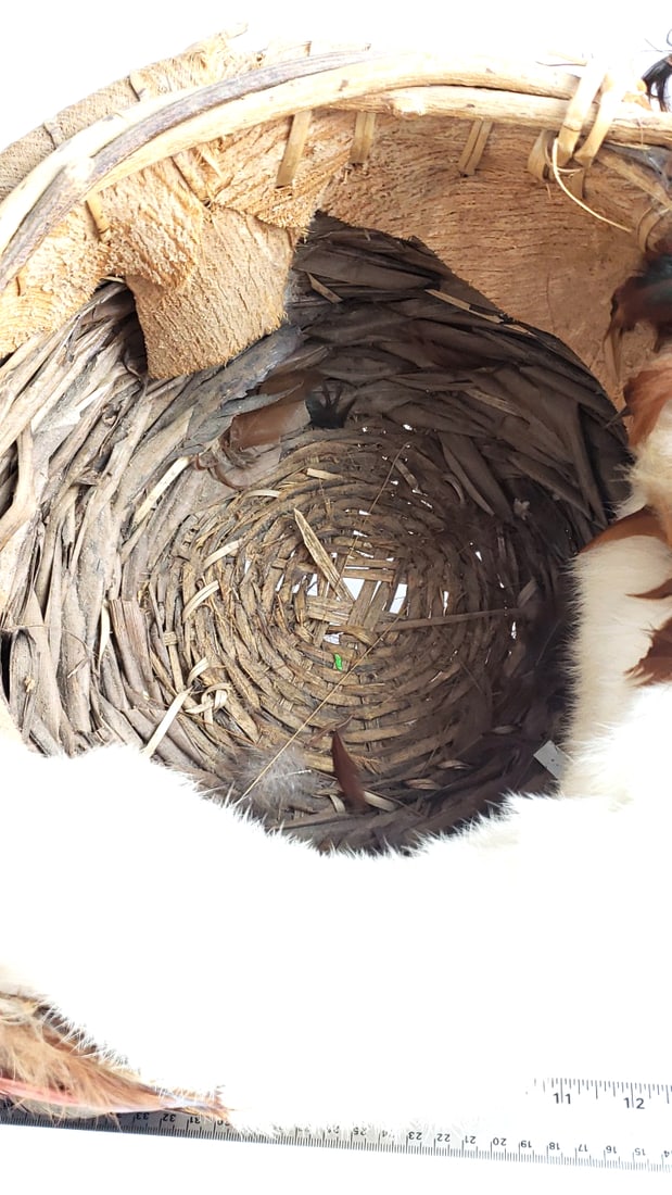 Extra Large Decorative Feathered Wood Basket with Twisted Wood Handle and Bead Accents - Fur - 6